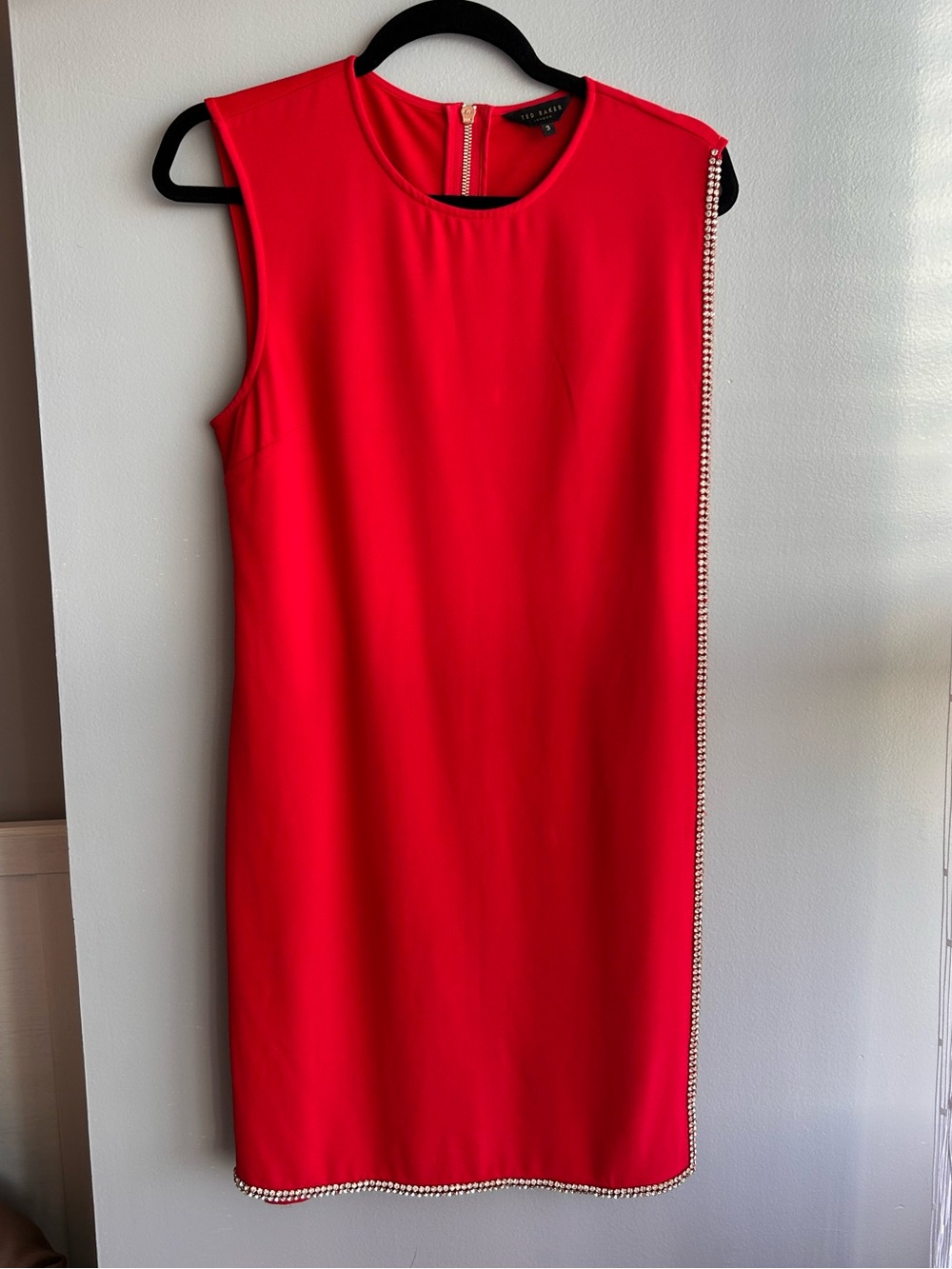Ted Baker Red Sleeveless Shift Dress with Pearl Side Trim